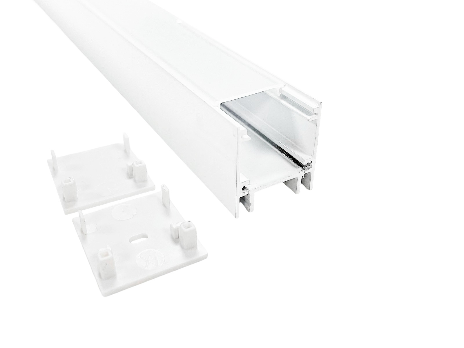 Alu-skinne 23x25mm. Hvid. 180 cm. inkl. cover. endestykker og clips