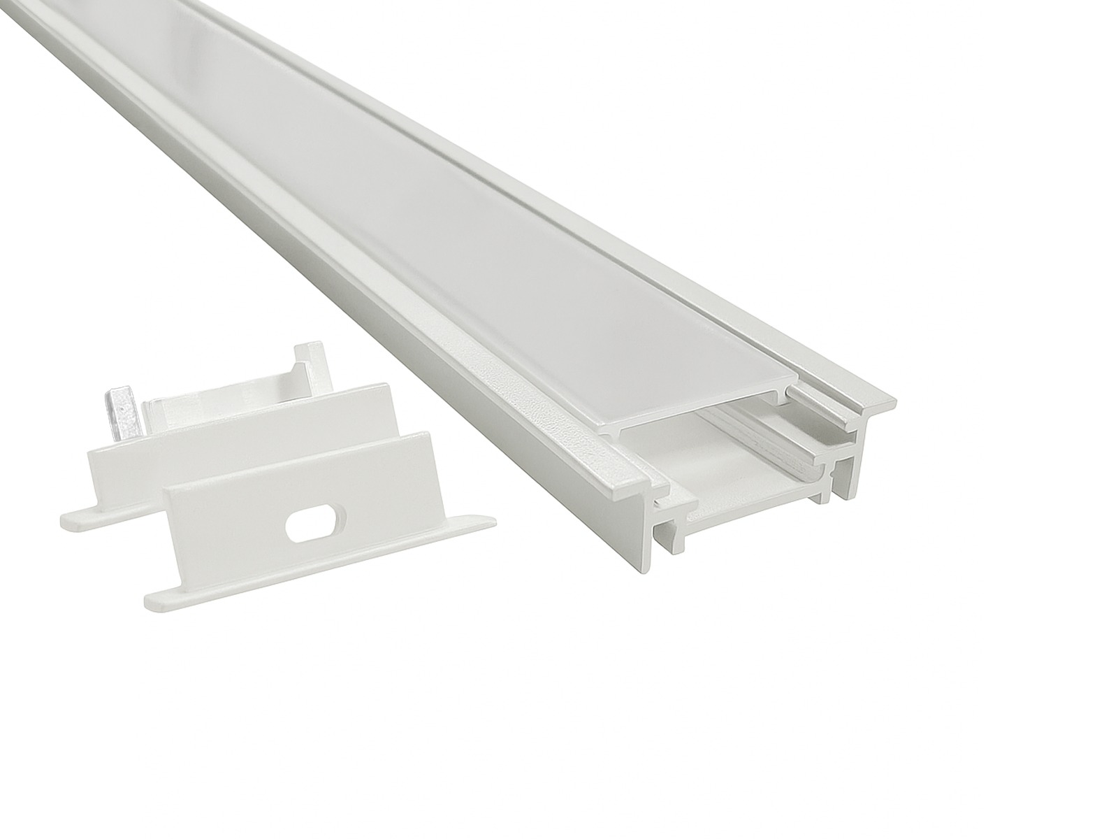 Alu-skinne m/krave 29x8.7mm. Hvid. 180 cm. inkl. cover. endestykker og clips