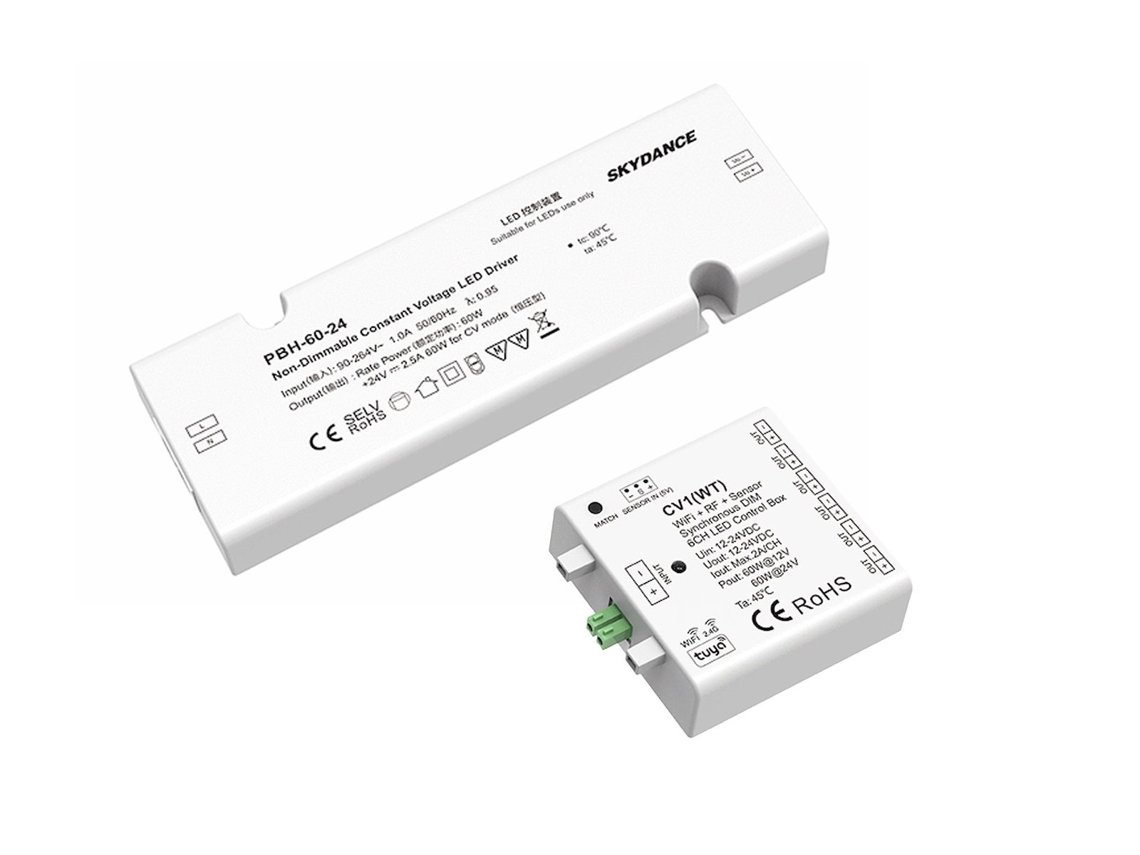 LED driver 24V 60W inkl. 6-port dupont-controller WIFI + RF 2.4GHz