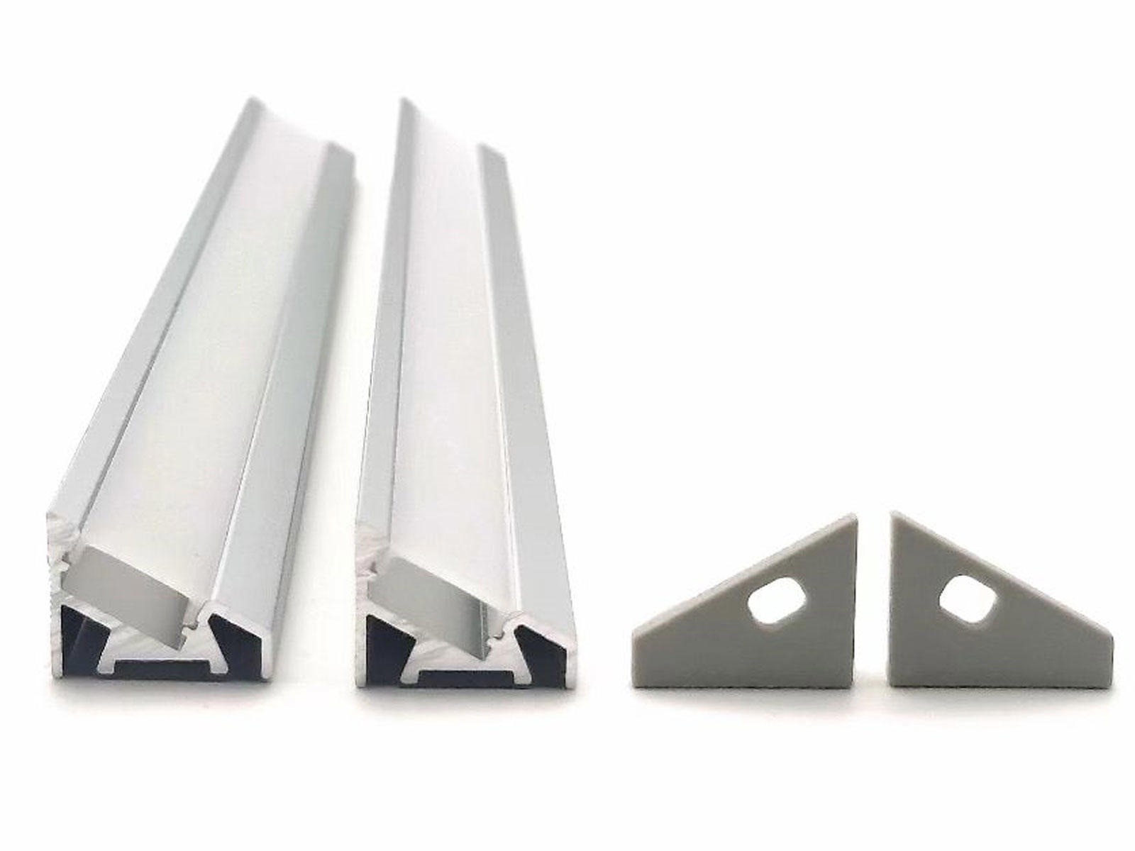 Alu-vinkelskinne 20x16 mm. for LED strip 180 cm. INKL. cover og clips (endestykker som tilkøb)