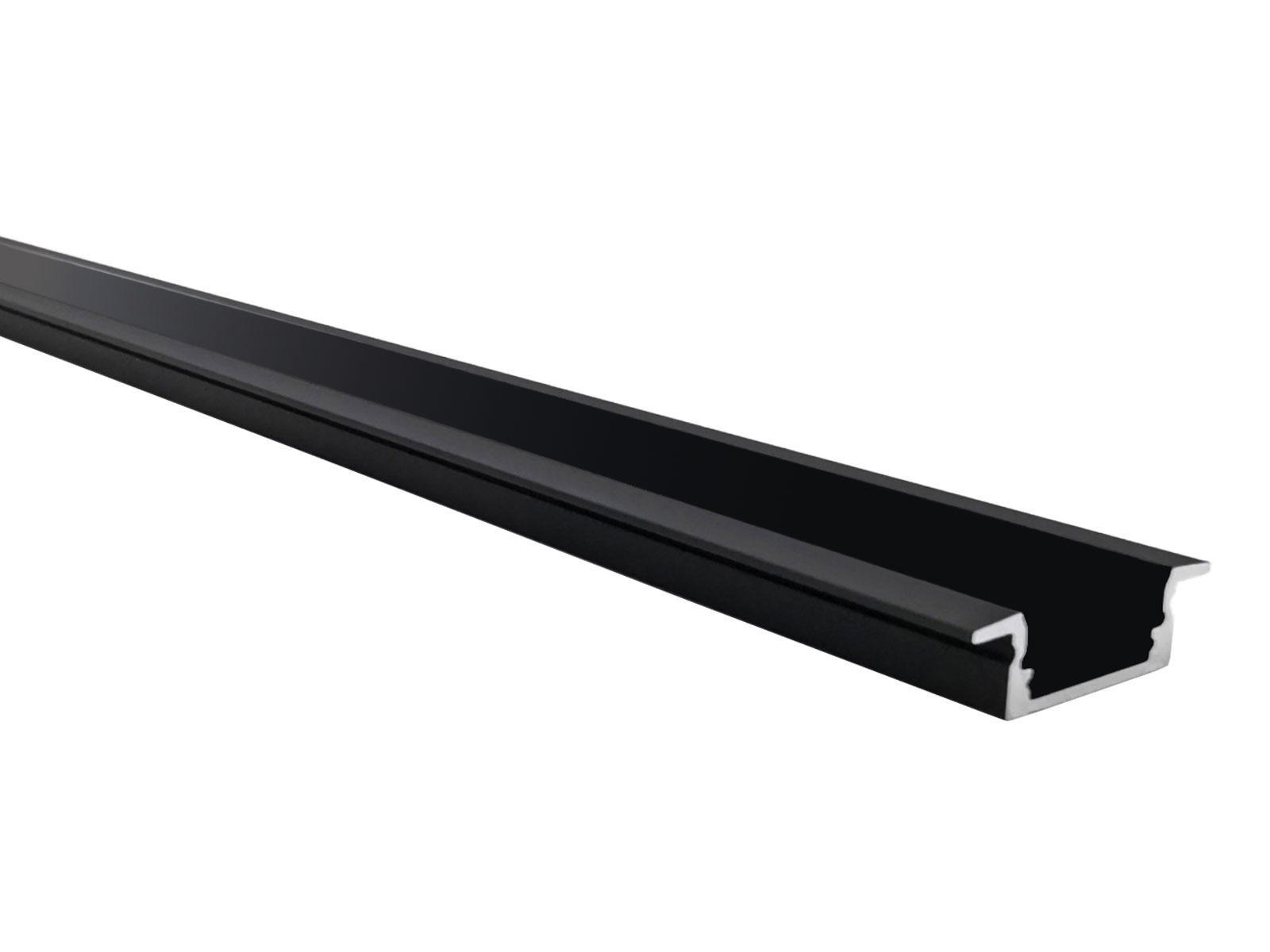 Alu-skinne SORT m/krave 17x7 for LED strip. 180 cm. m/2 skruehuller (tilkøb cover. endestykker. clips)