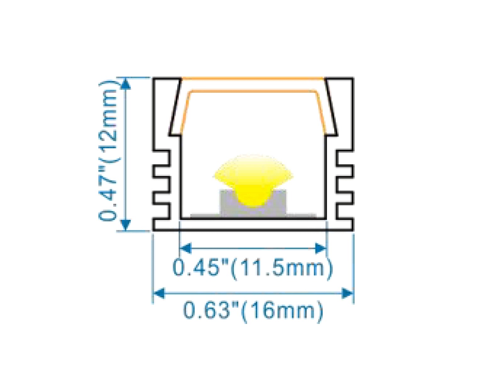 Alu-skinne HVID 16x12 for LED strip. 180 cm. inkl. cover