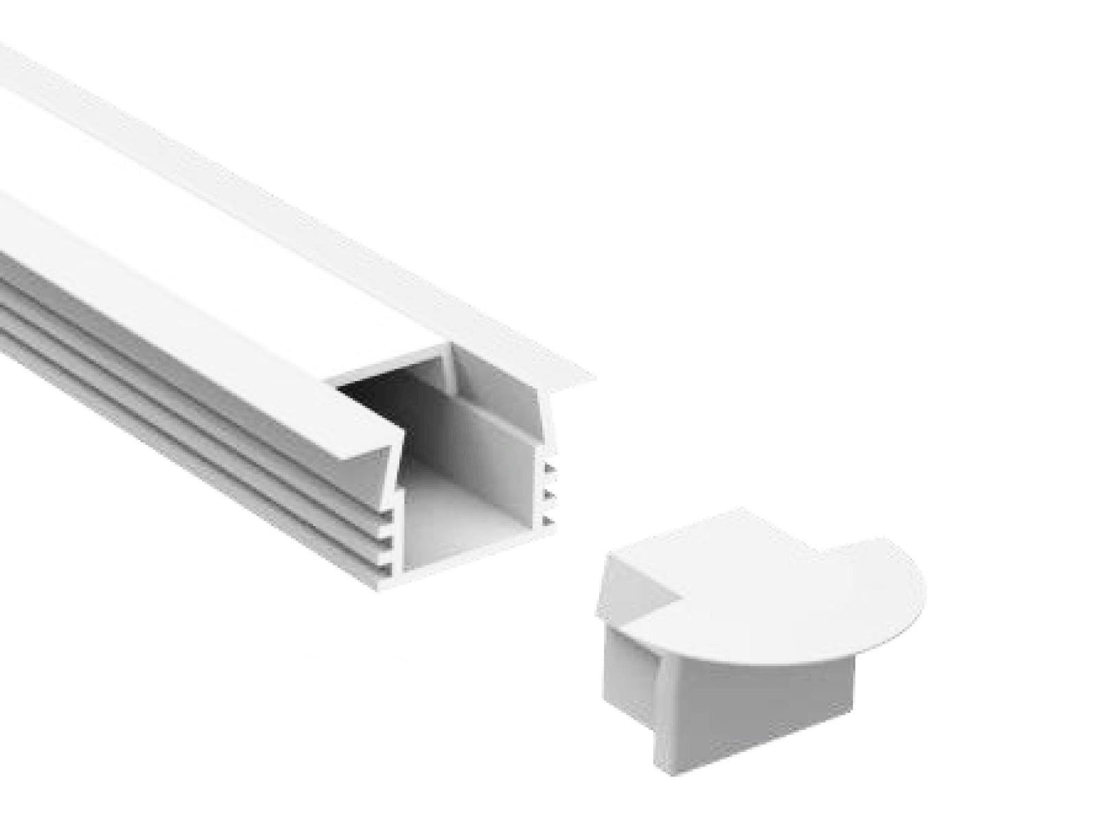 Alu-indbygn.skinne HVID for LED strip. 180 cm. (16x12 mm.) inkl. cover