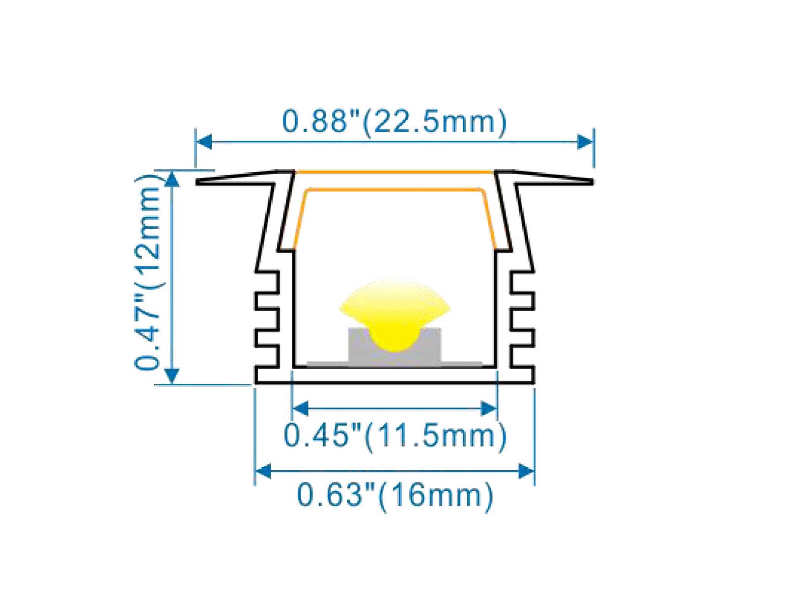 Alu-indbygn.skinne HVID for LED strip. 180 cm. (16x12 mm.) inkl. cover