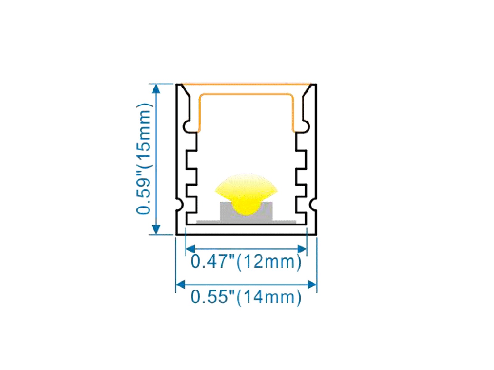 Alu-skinne (14x15 mm.) for LED strip 180 cm. inkl. cover og clips