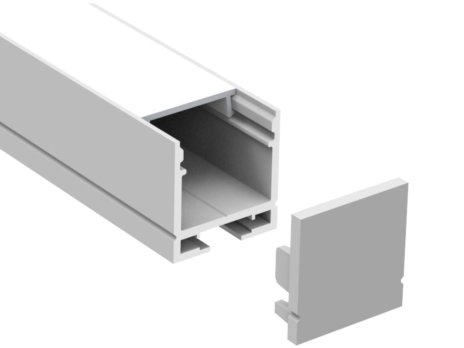 Alu-skinne 20x20 mm. for LED strip. 180 cm. inkl. cover og clips