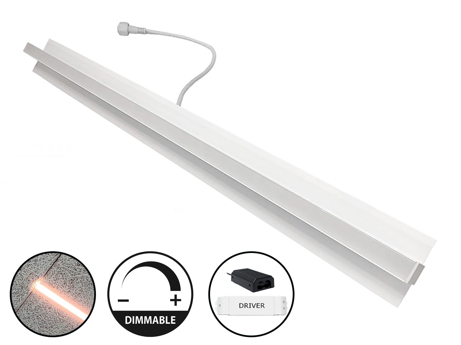 LED lysskinne til Troldtekt/træbeton 60 cm. NW m/TRIAC+PUSH driver