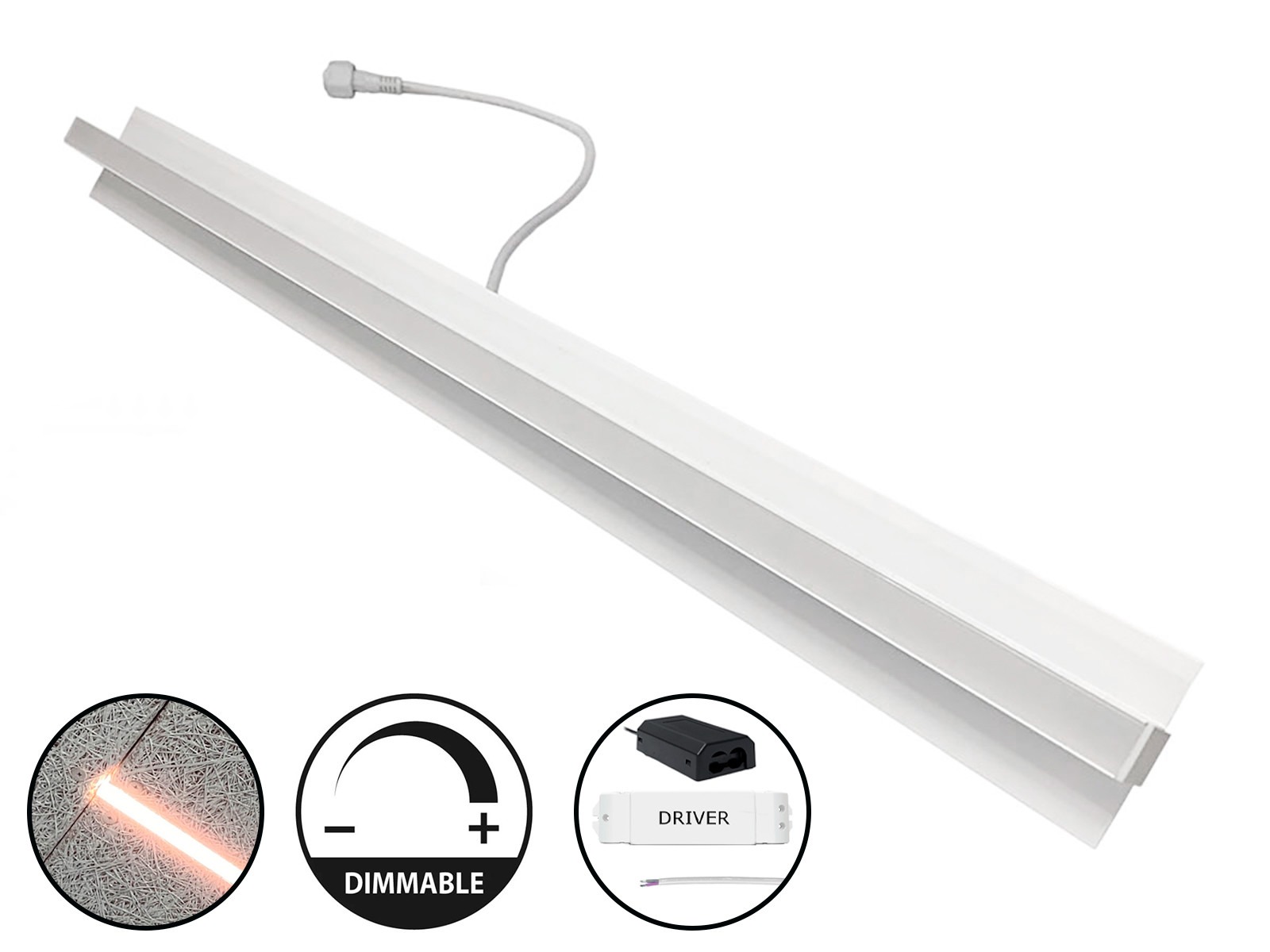 LED lysskinne til Troldtekt/træbeton 60 cm. NW m/1-10V+PUSH driver