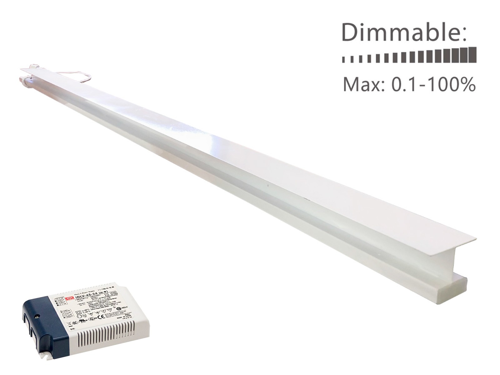 LED lysskinne til Troldtekt/træbeton 120 cm. underforsænket WW m. 1-10V/PUSH driver