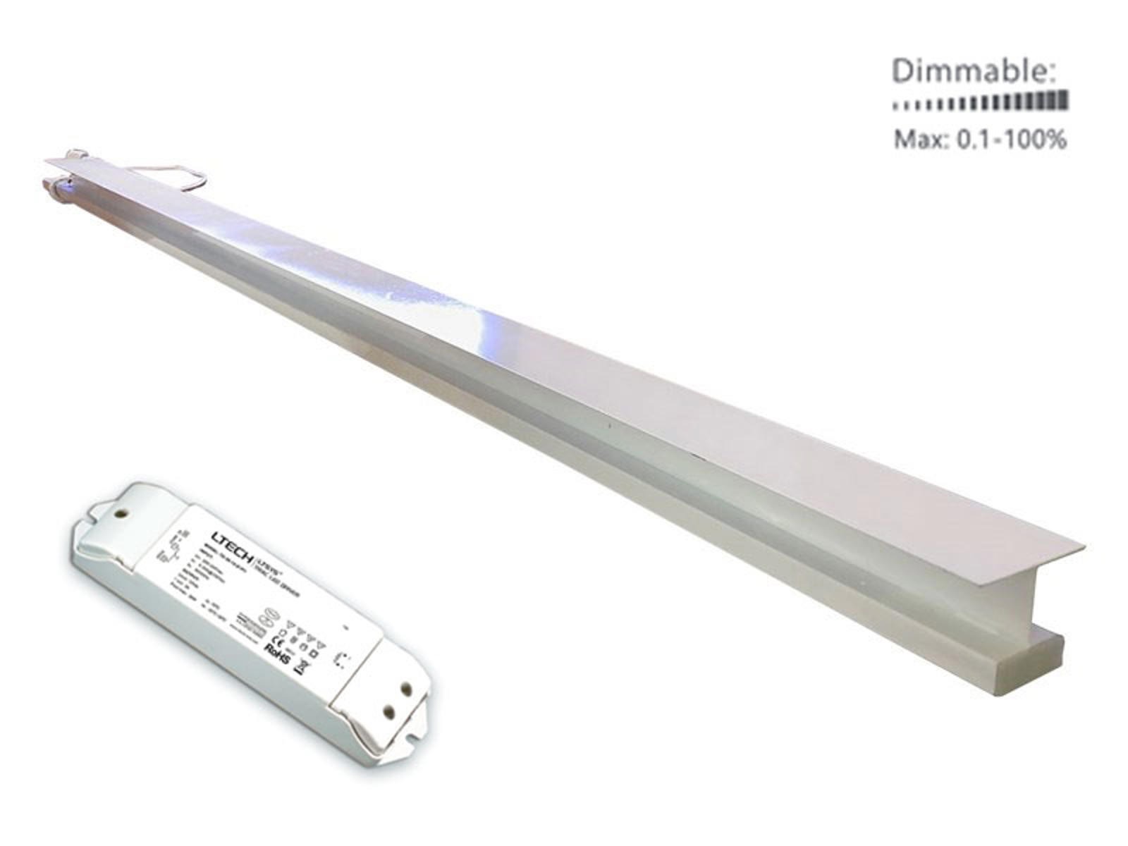 LED lysskinne til Troldtekt/træbeton 120 cm. underforsænket WW m. DALI/PUSH driver