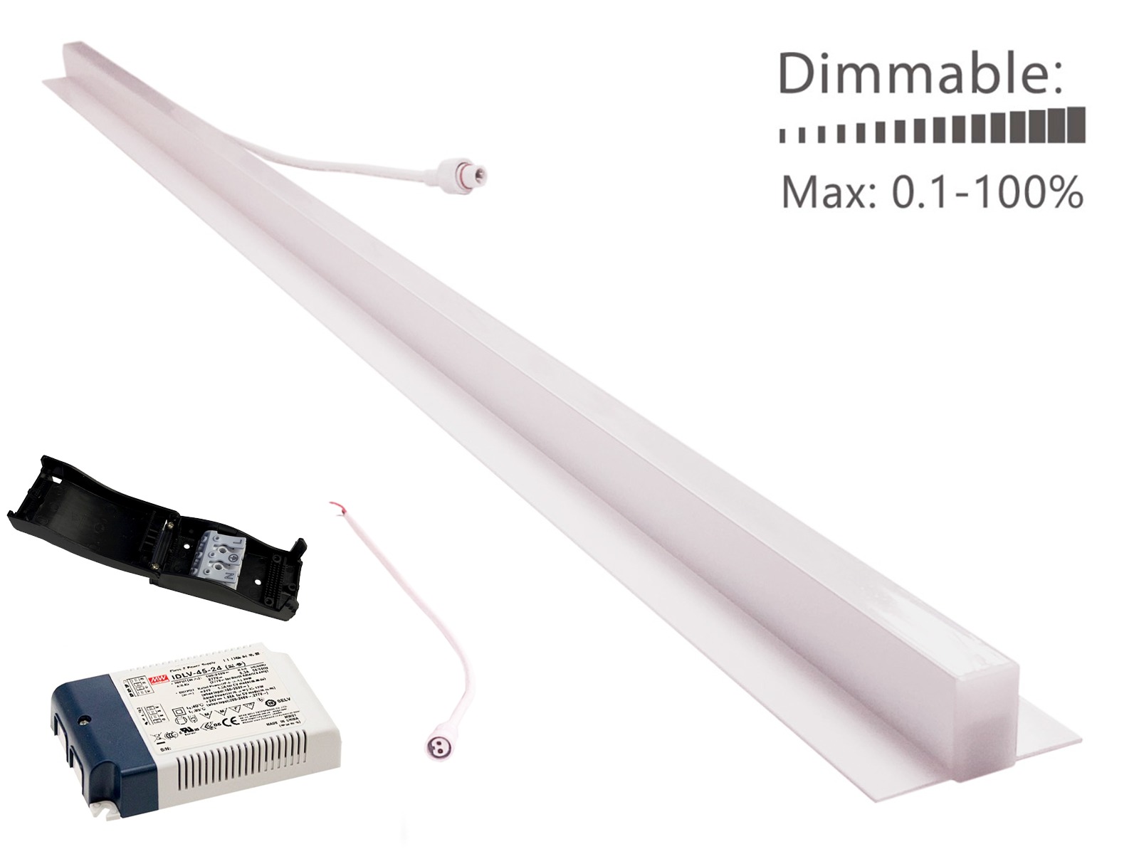 LED lysskinne til Troldtekt/træbeton 120 cm. planforsænket WW m. 1-10V/PUSH driver