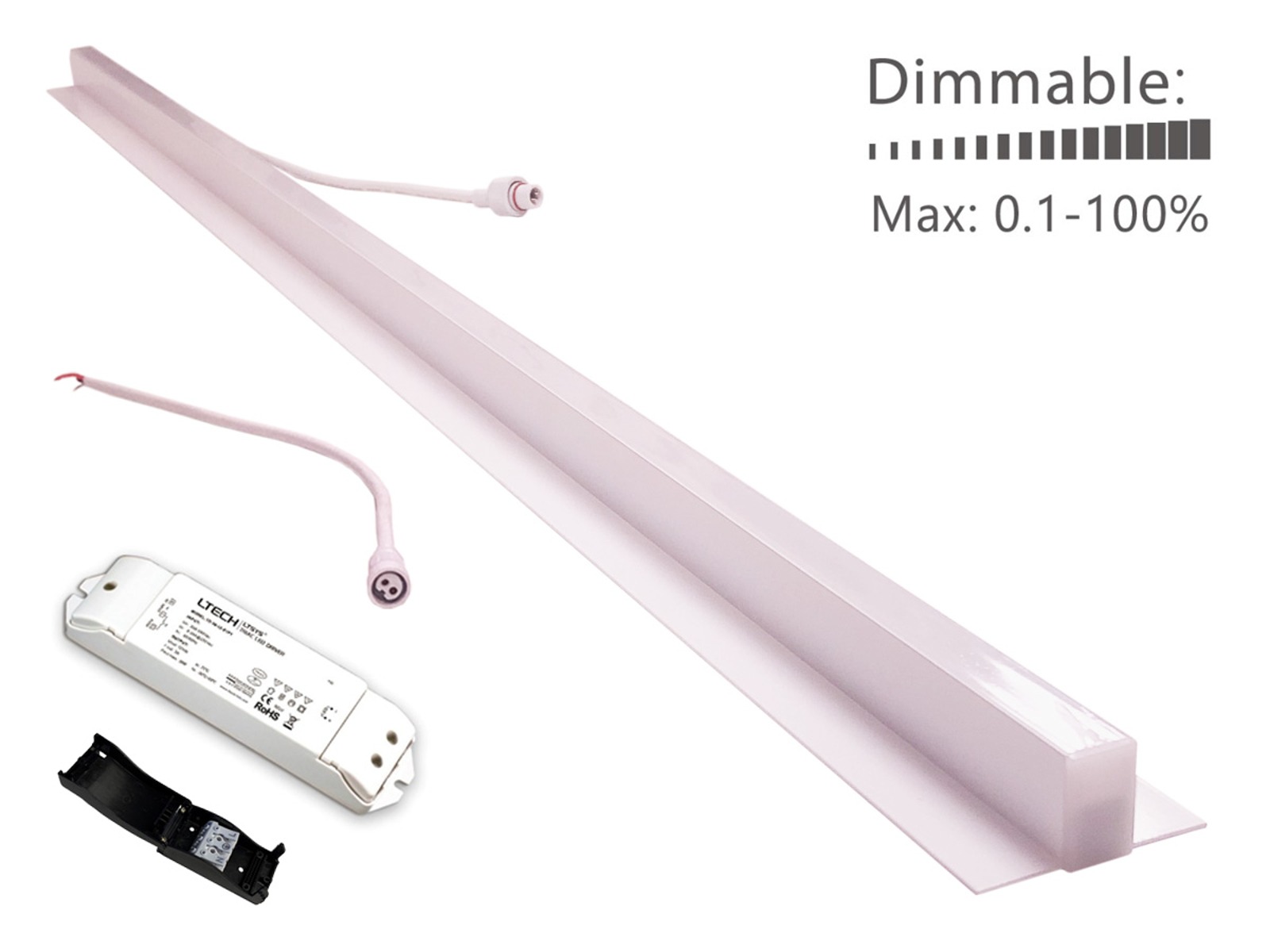 LED lysskinne til Troldtekt/træbeton 120 cm. planforsænket WW m. DALI/PUSH driver