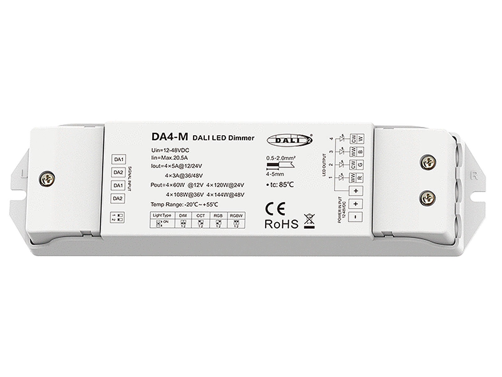 LED 4-kanals DALI-2 DT6/DT8 dimming controller CV. 12V/24V/36V/48V
