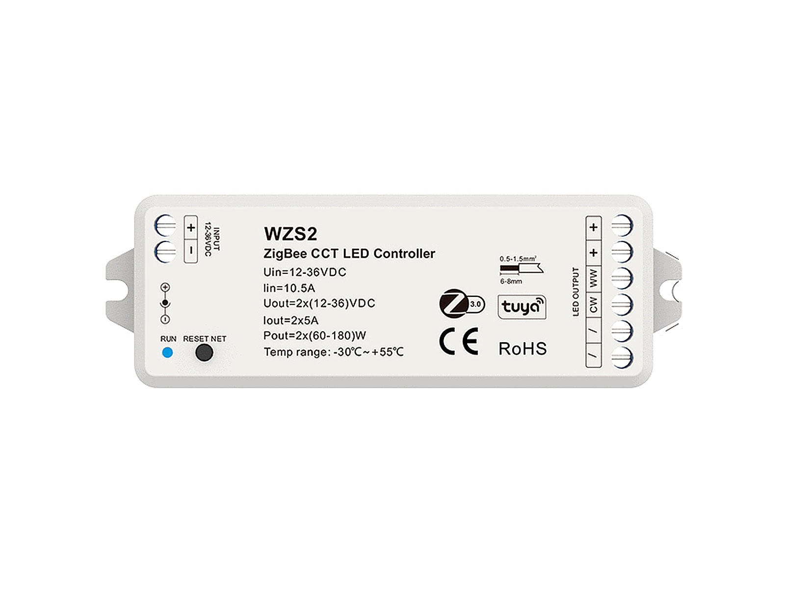 LED dimming controller Zigbee 3.0. 2-kanals (CCT). 12V/24V/36V