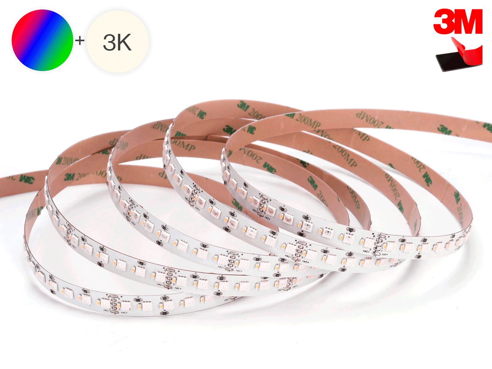 LED TrueColor RGBW strip 24V. 19.2W/m. 240 LED/m. RGB+3000K. IP20. 10mm PCB