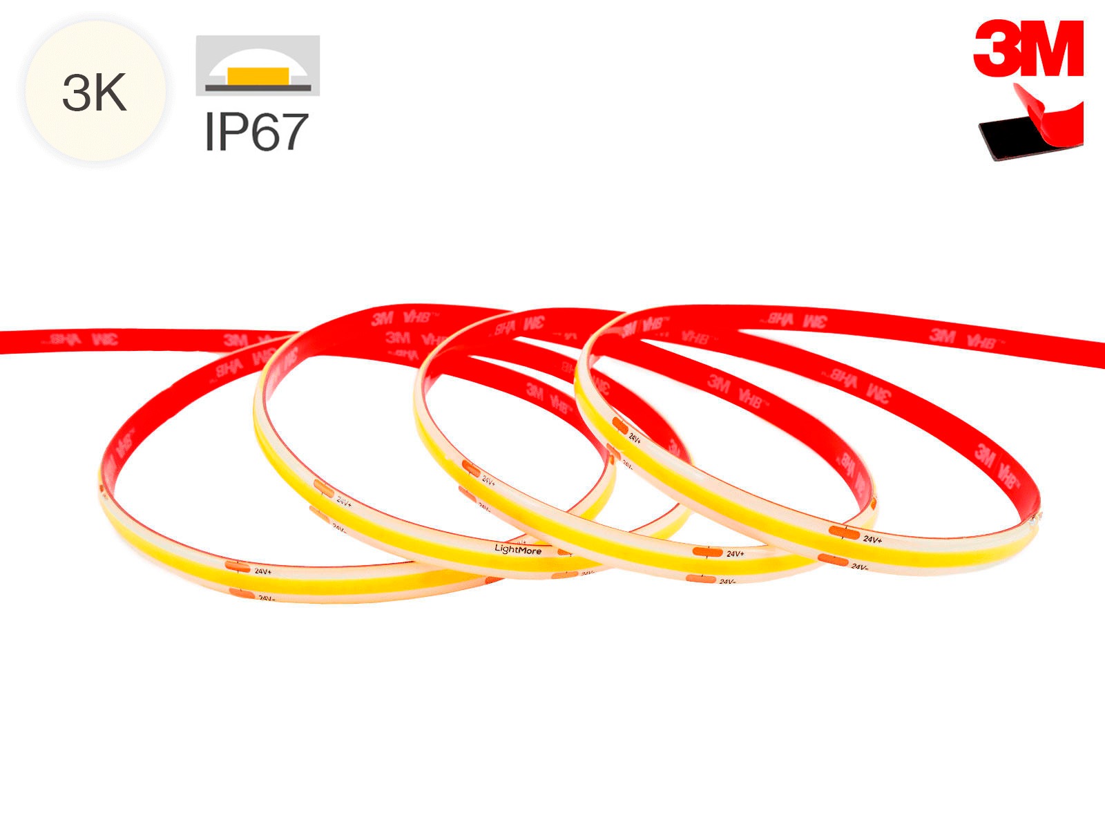 LED TrueColor 48V vandtæt COB strip 23 meter. 10W/m. IP67. 2x 20cm. 0.5mm2 ledning
