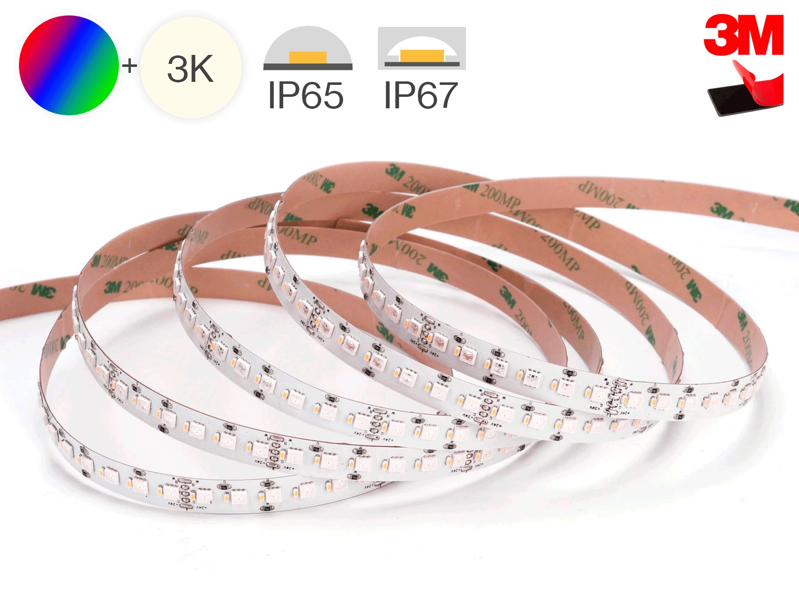 LED vandtæt TrueColor RGBW strip 24V. 19.2W/m. 240 LED/m. RGB+3000K. 10mm