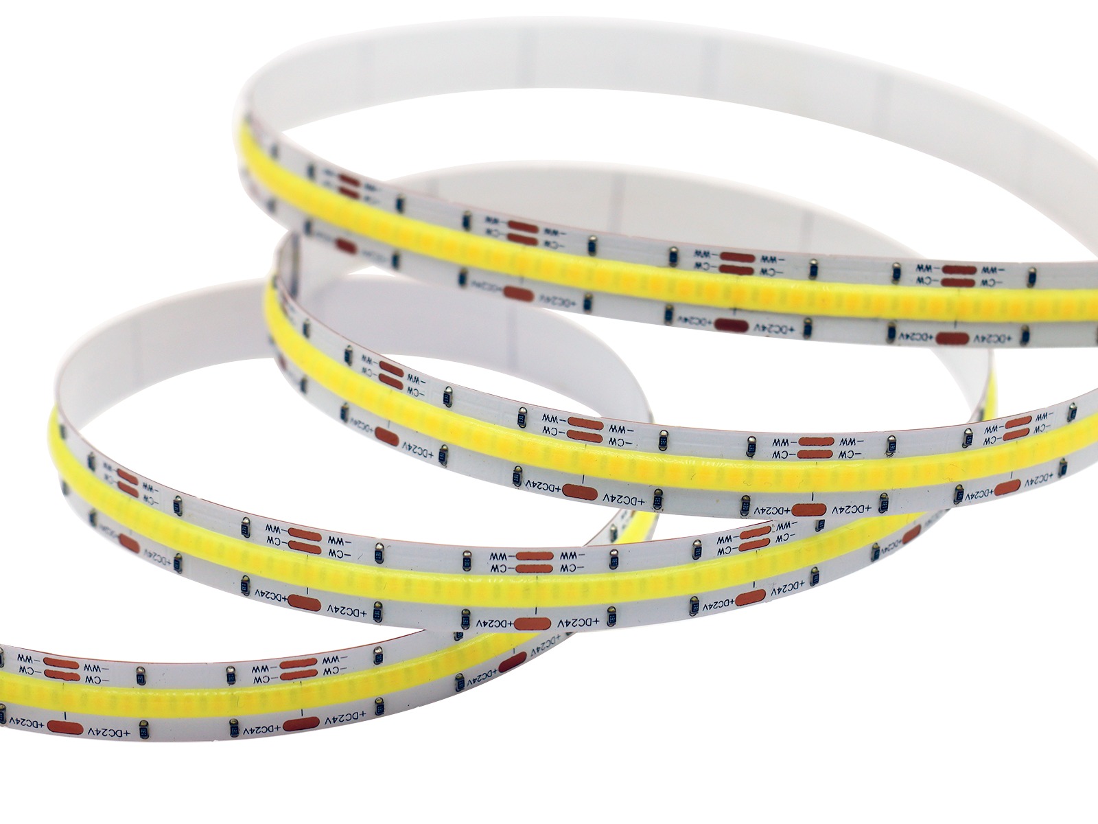LightMore LED COB strip 24V IP65 CCT–24V 2700K-6500K 640led/m 20W 95lm/w CRI>90 10mmPCB 50mm klip - 30cm ledning begge ender. 3M rød tape. 10m