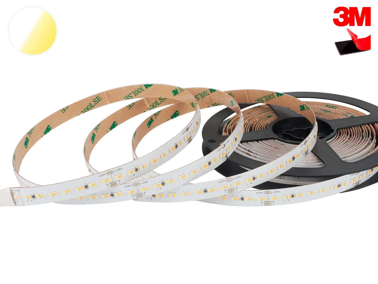 LightMore Dim2Warm 2000-3000K 20w Ra95.. 90lm/W. 30cm ledning i begge ender. rød 3M Tape 10m IP20