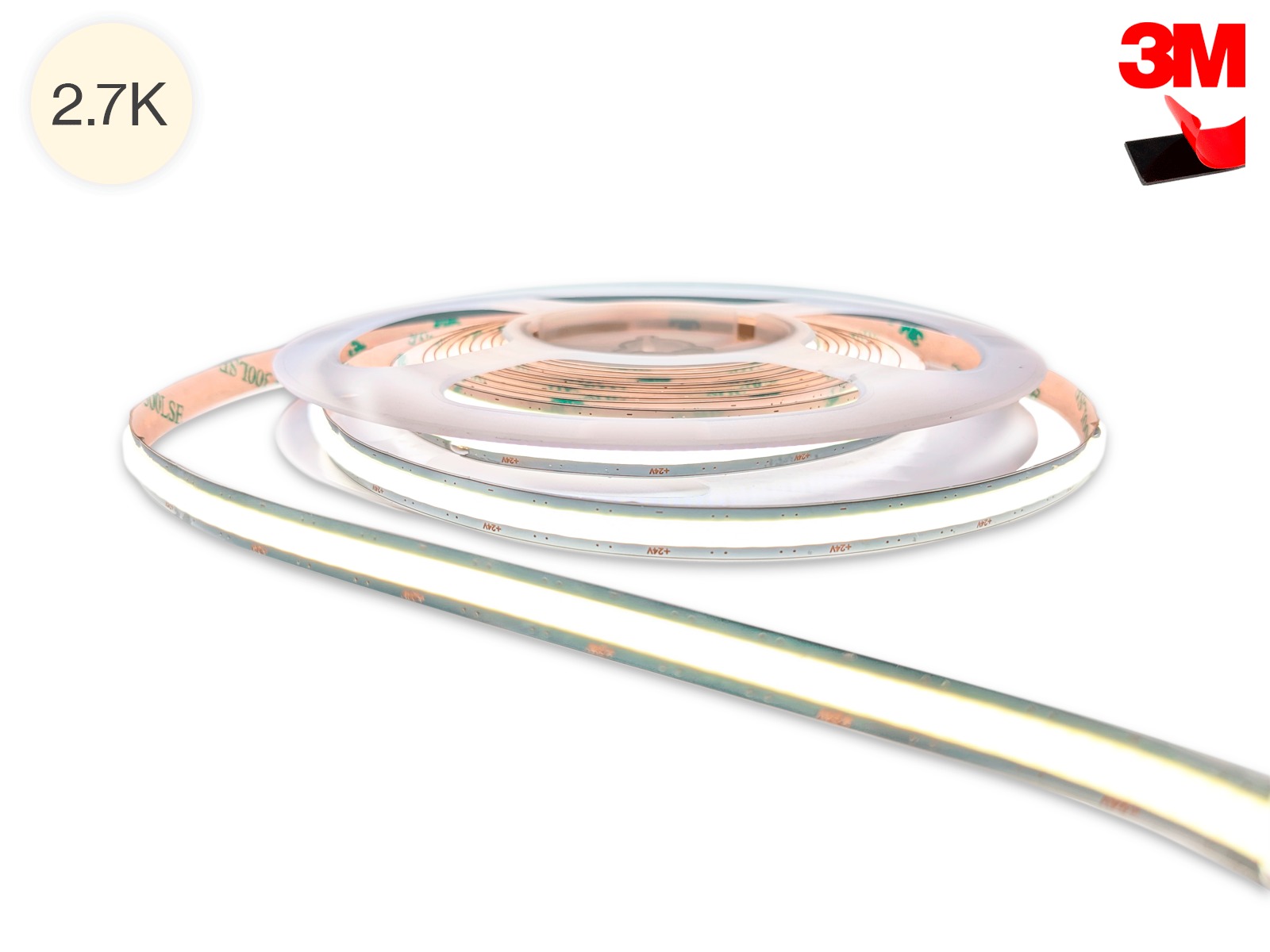 LightMore COB LED strip 6w/m 2700K FREE-CUT 5m. DC han-stik begge ender