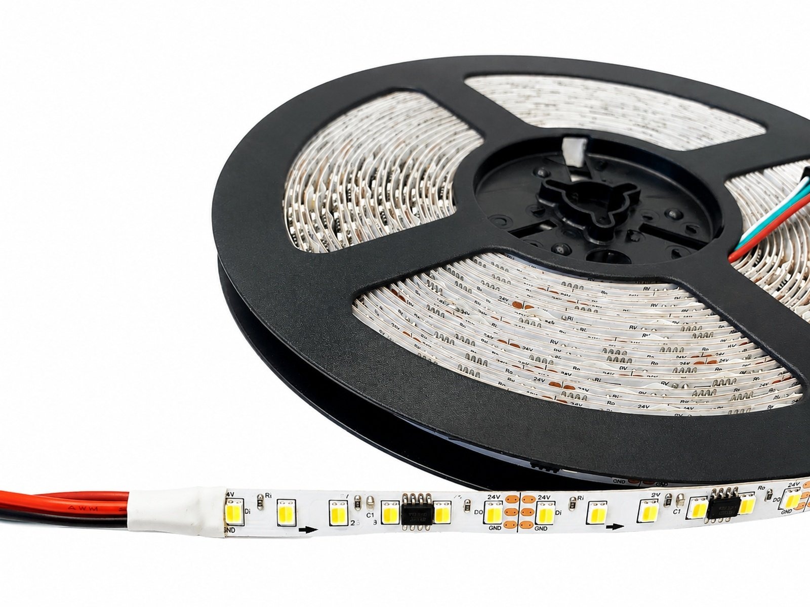 LED 2in1 IC strip CCT justerbar flow. 10 m. 24V. 12W/m. IP20. 20 cm. ledning begge ender
