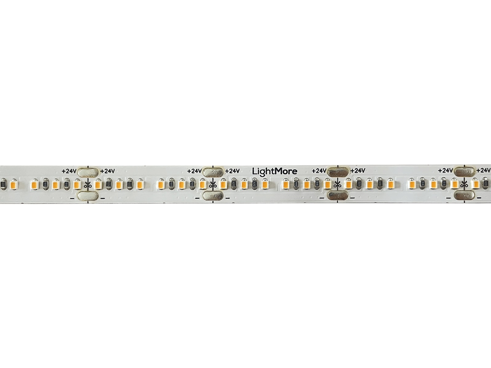 LightMore LED strip 25 m. 14.4W/m. 24V. Ra95. 160LED/m. 3.000K. IP20. 10mm PCB. 20 cm. ledning i begge ender