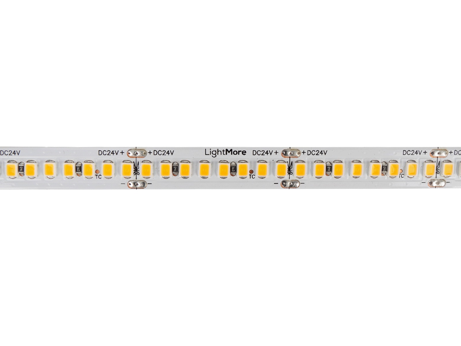 LightMore LED strip 5 m. 18W/m. 24V. Ra95. 224LED/m. 3.000K. IP20. 10mm PCB. 20 cm. ledning i begge ender