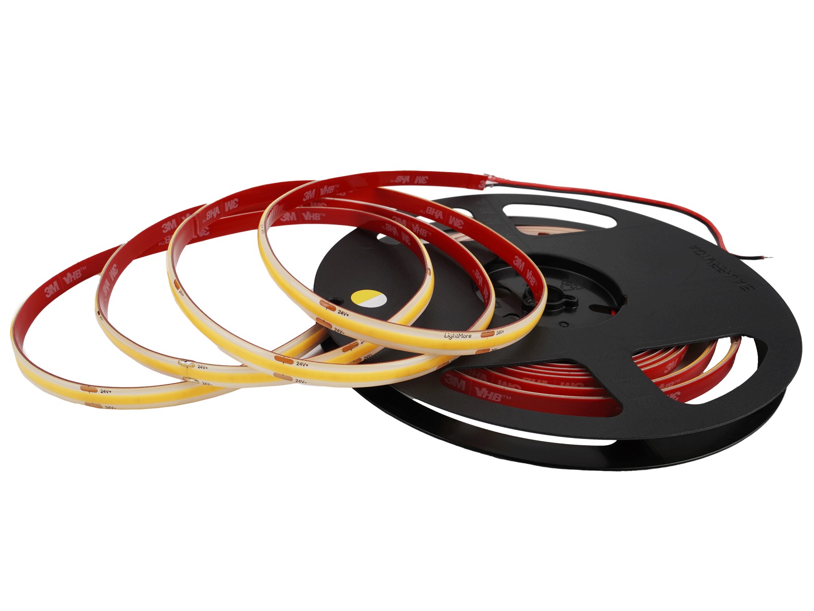 LightMore LED COB strip 5 m. 10W/m. 24V. Ra95. 420LED/m. IP65. 8mm PCB. 20 cm. ledning i begge ender