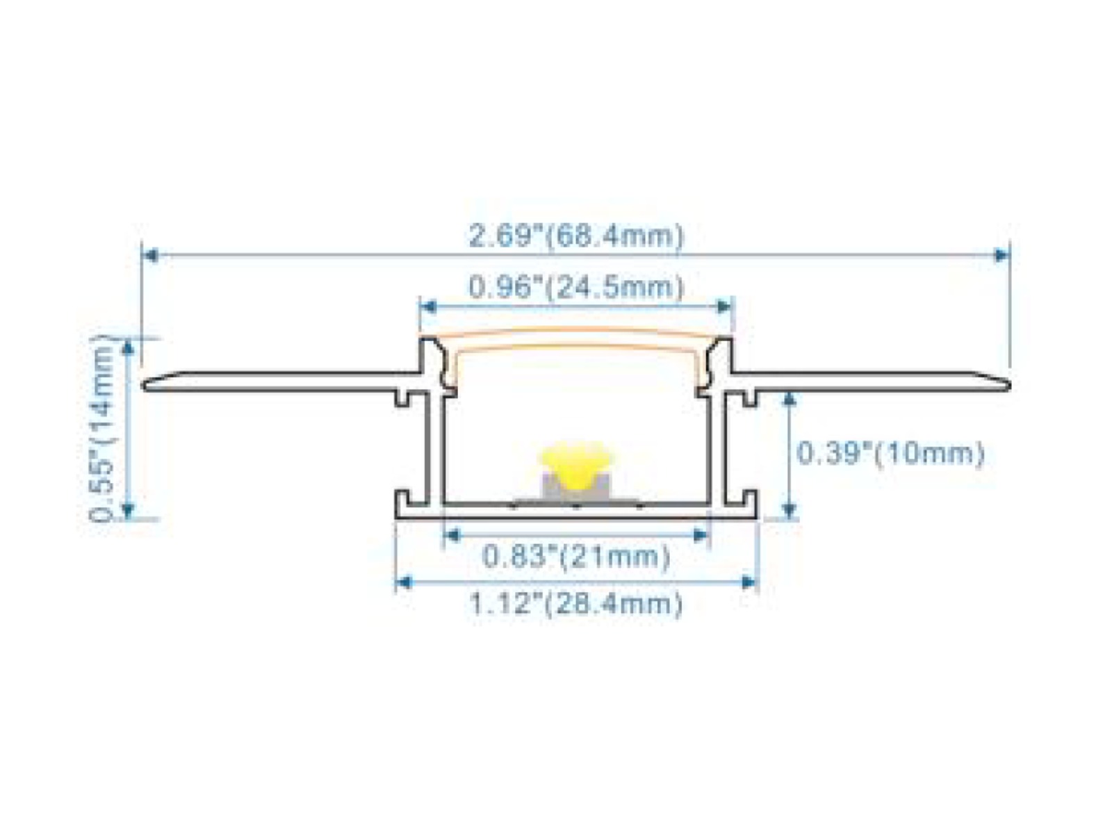 Indbygnings-skinne alu 24x14 mm. inkl. matteret cover