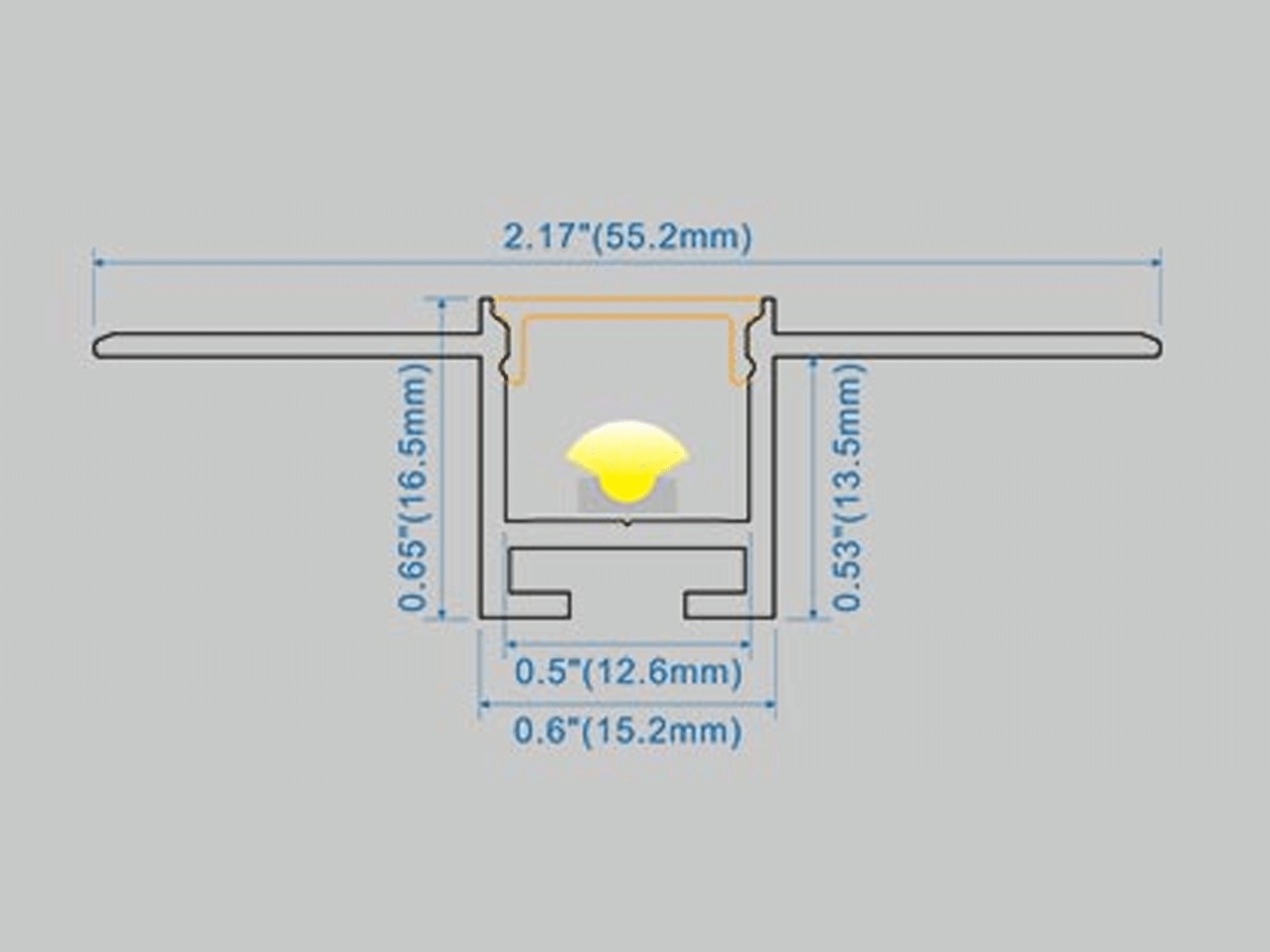 Indbygnings-skinne alu for LED bånd, 180 cm.
