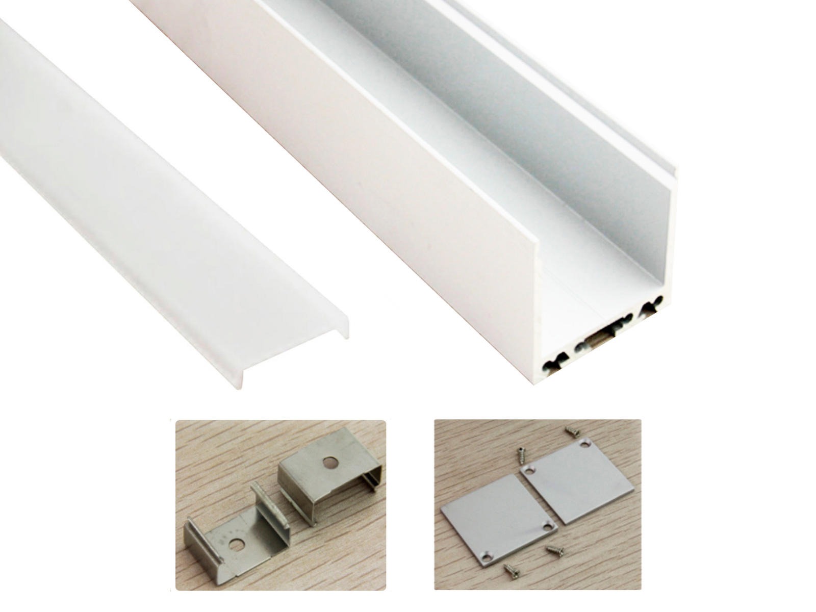Alu-skinne for LED bånd. 35x35mm. 180 cm. inkl. cover og clips