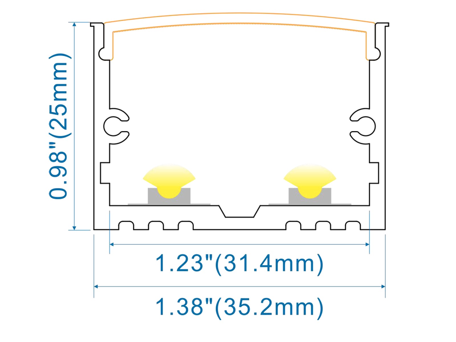 Alu-skinne for LED strip 32x25. HVID. 180 cm. inkl. matteret cover