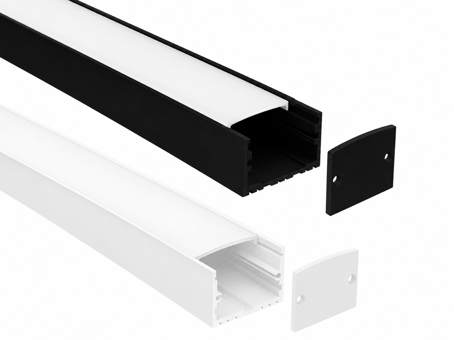 Alu-skinne for LED strip 32x25. 180 cm. SORT eller HVID inkl. matteret cover