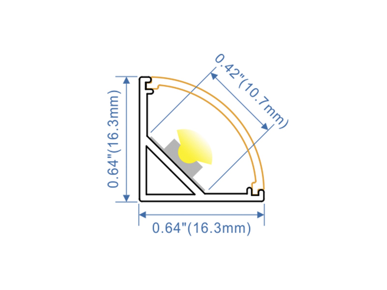 Alu-hjørneskinne for LED strip. 16x16 mm. (inkl.cover.)