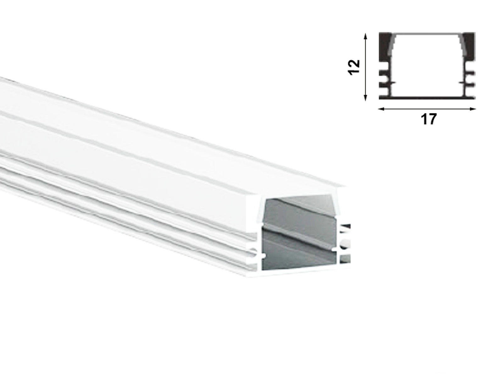 Alu-skinne HVID for LED strip. 180 cm. (16x12 mm) inkl. opal cover samt endestykkesæt