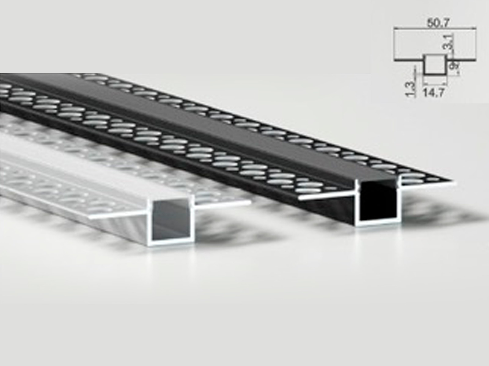 Indspart.skinne for LED strip HVID 14.7x8.5mm. 200 cm. inkl. opal cover.