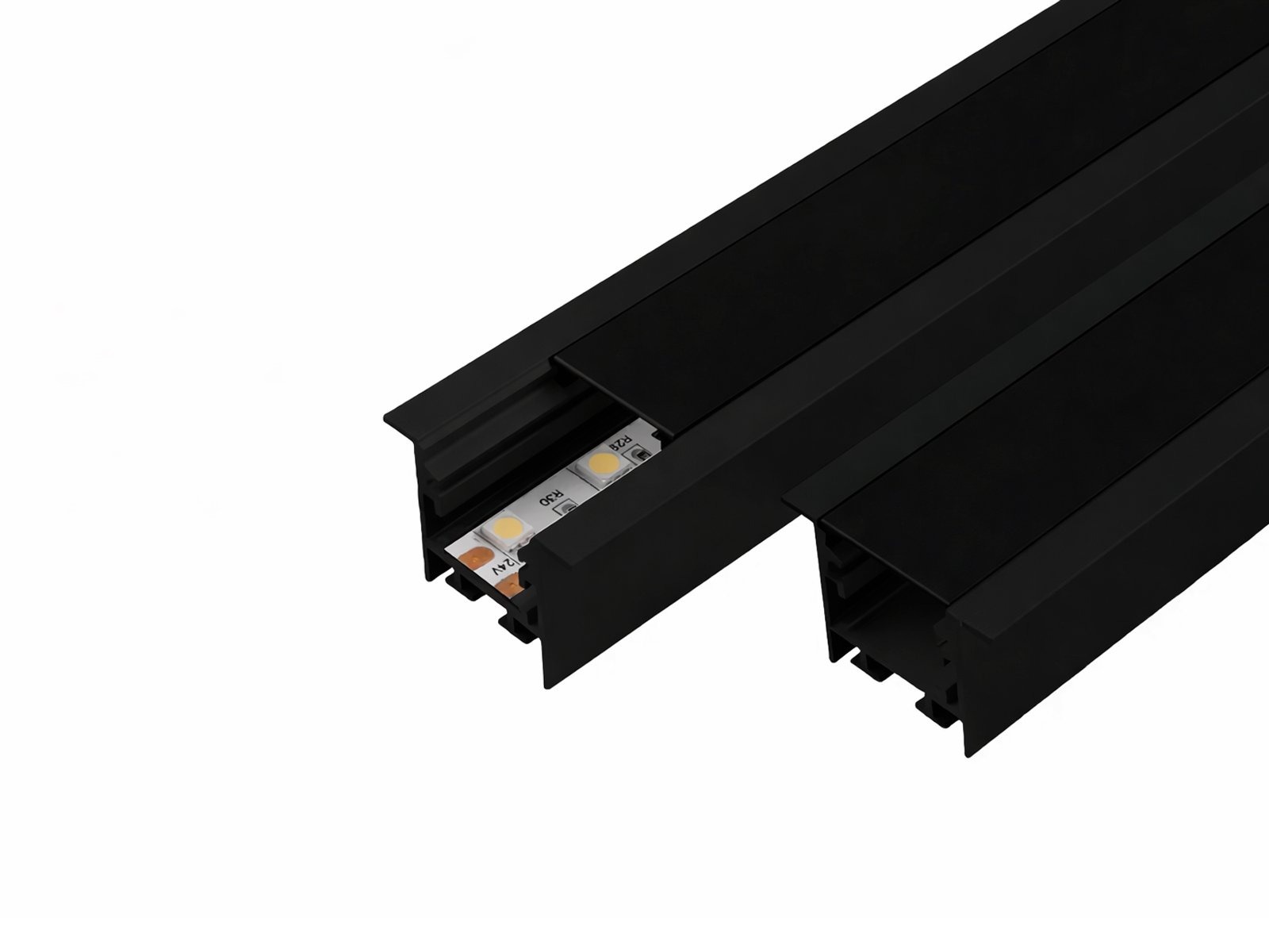 Alu-skinne m/krave for LED strip 25x25mm. SORT. 190 cm. inkl. mørkt cover og sorte endestykker.