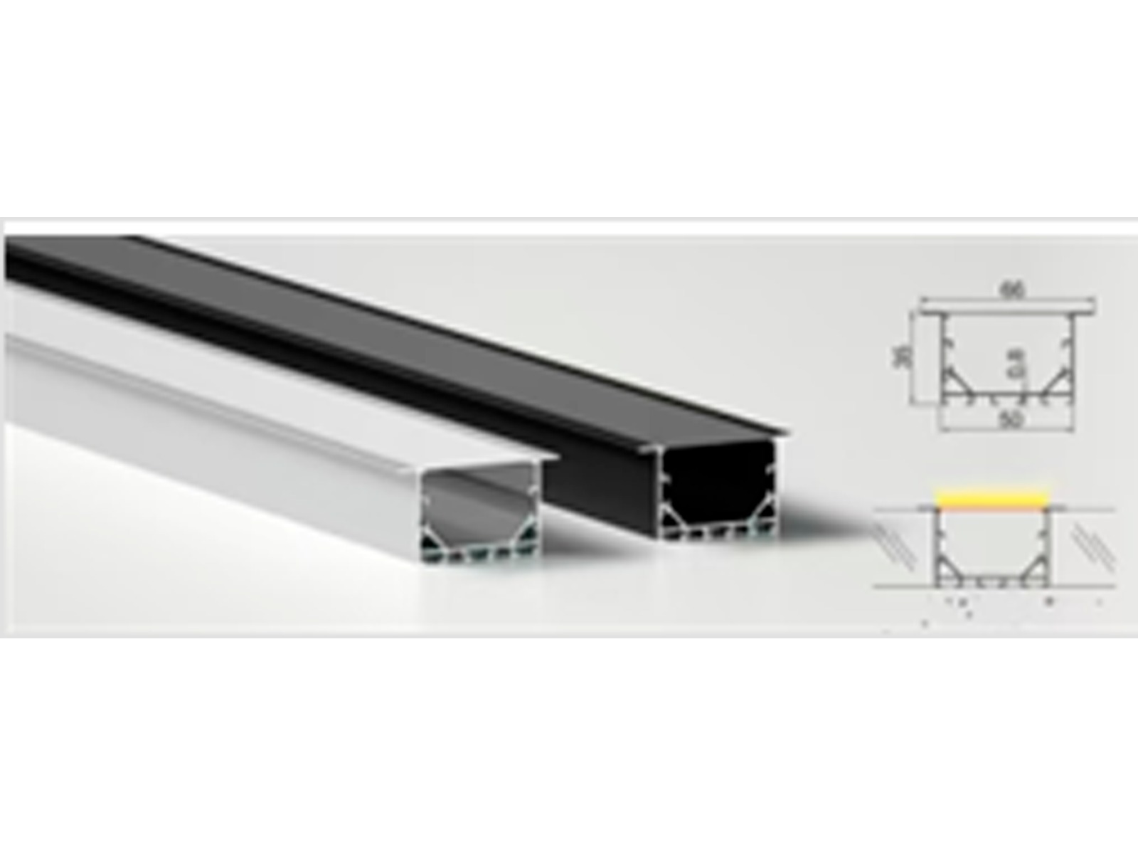 Alu-skinne m/krave for LED strip 50x35mm. HVID. 190 cm. inkl. opal cover og hvide endestykker.