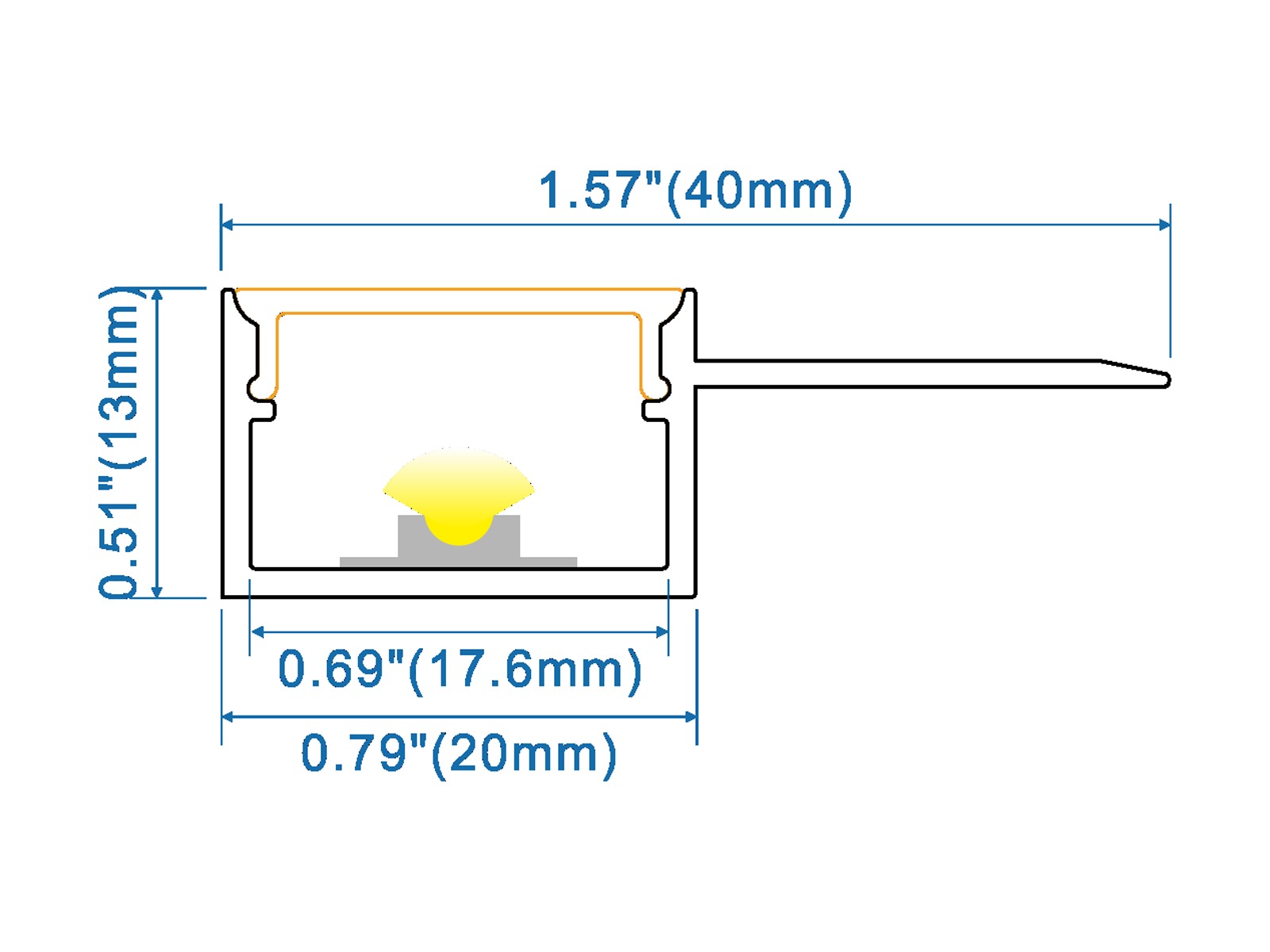 LED indspartel kant profil inkl. opal cover. Hvid, 2m