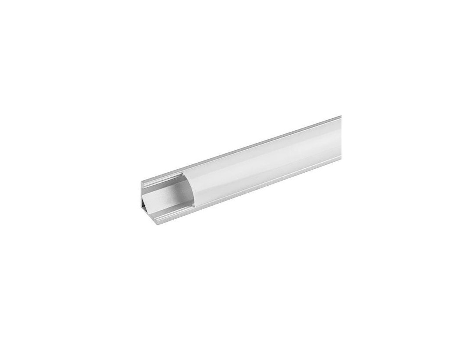 Hjørne-aluminiumsprofil 10 mm til LED strip. 2 m. inkl. opal cover. 2 clips og endestykker