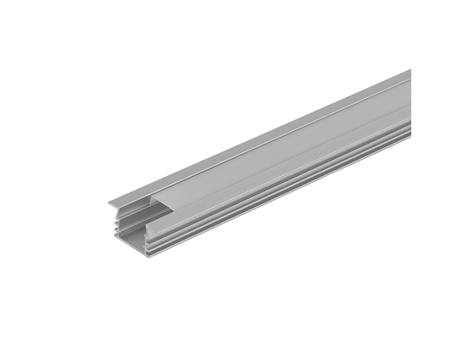 Indbygnings-aluminiumsprofil 12 mm til LED strip. 2 m. inkl. opal cover. 2 clips og endestykker