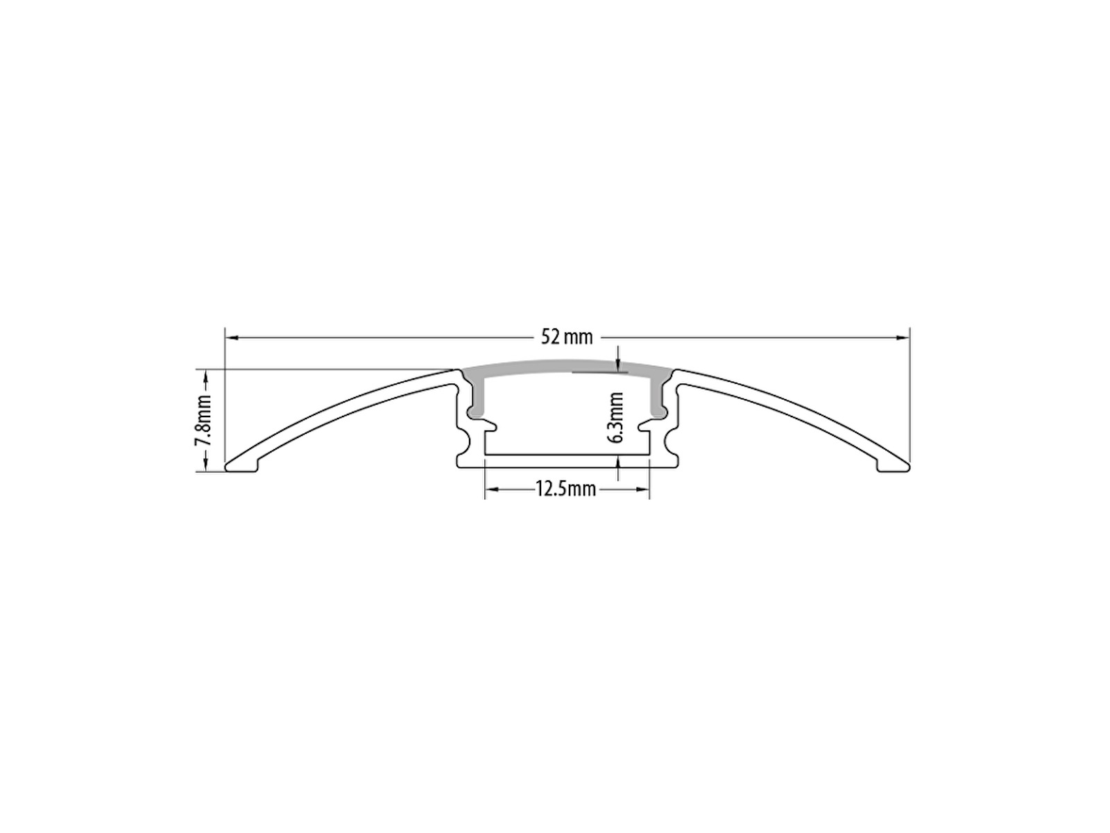 Fodliste-aluminiumsprofil 12 mm til LED strip. 2 m. inkl. opal cover. 2 clips og endestykker