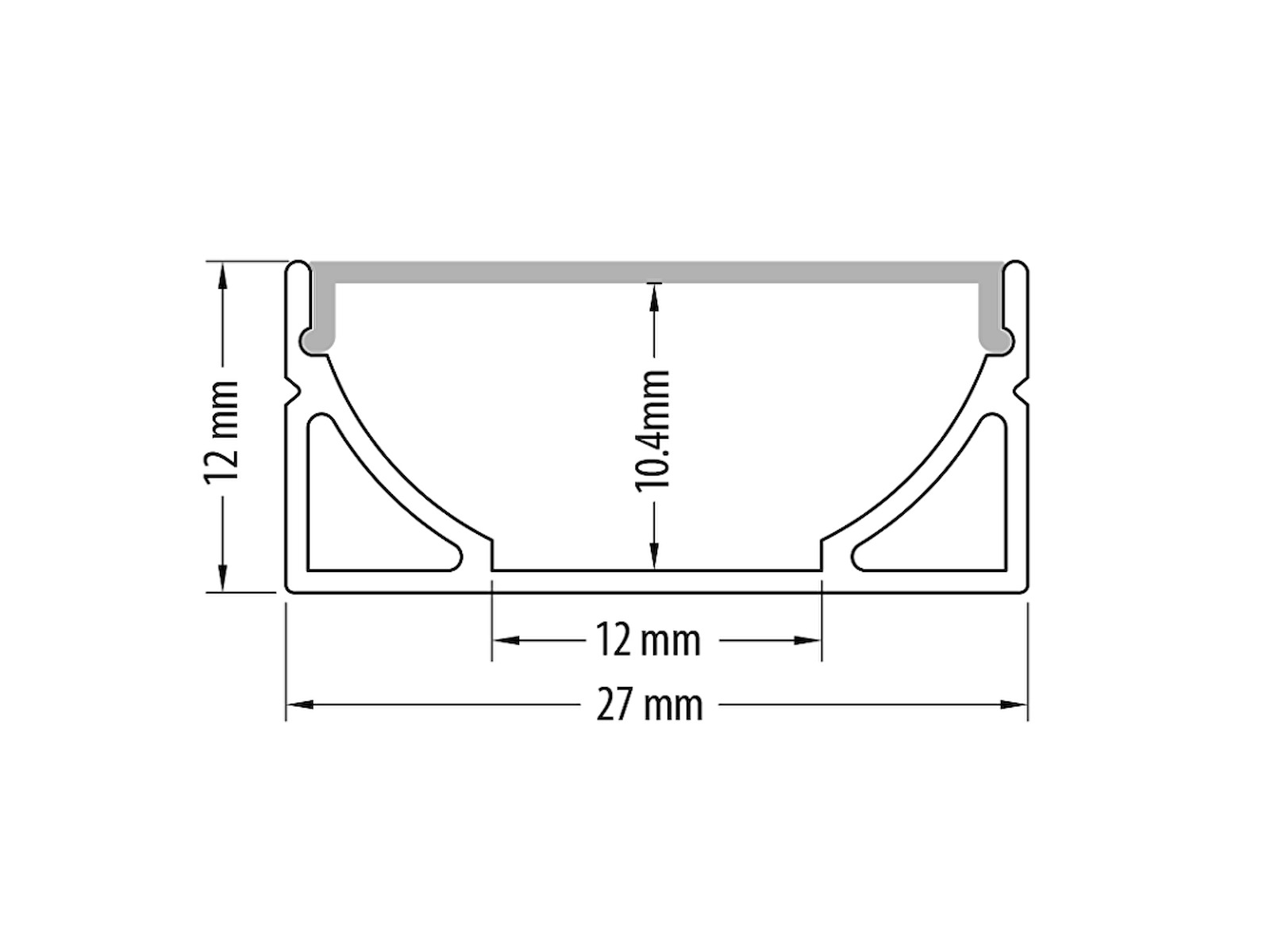 Aluminiumsprofil 12 mm til LED strip. 2 m. inkl. opal cover. 2 clips og endestykker