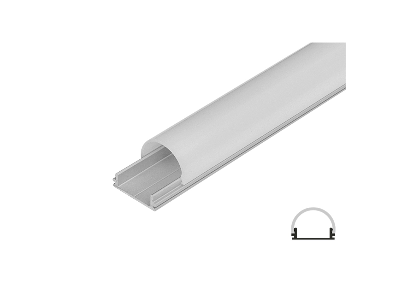 Aluminiumsprofil 12 mm til LED strip. 2 m. inkl. buet opal cover. 2 clips og endestykker