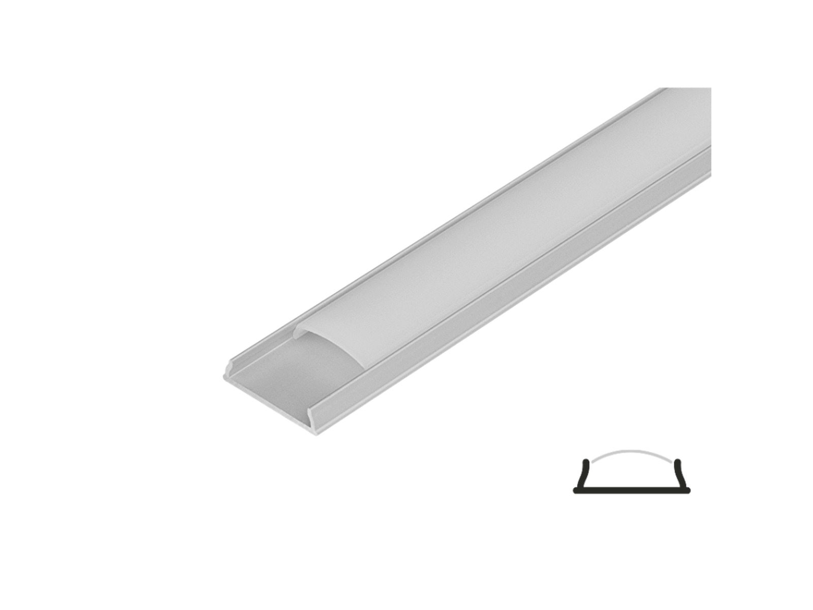 Aluminiumsprofil 15 mm til LED strip. 2 m. inkl. opal cover. 2 clips og endestykker
