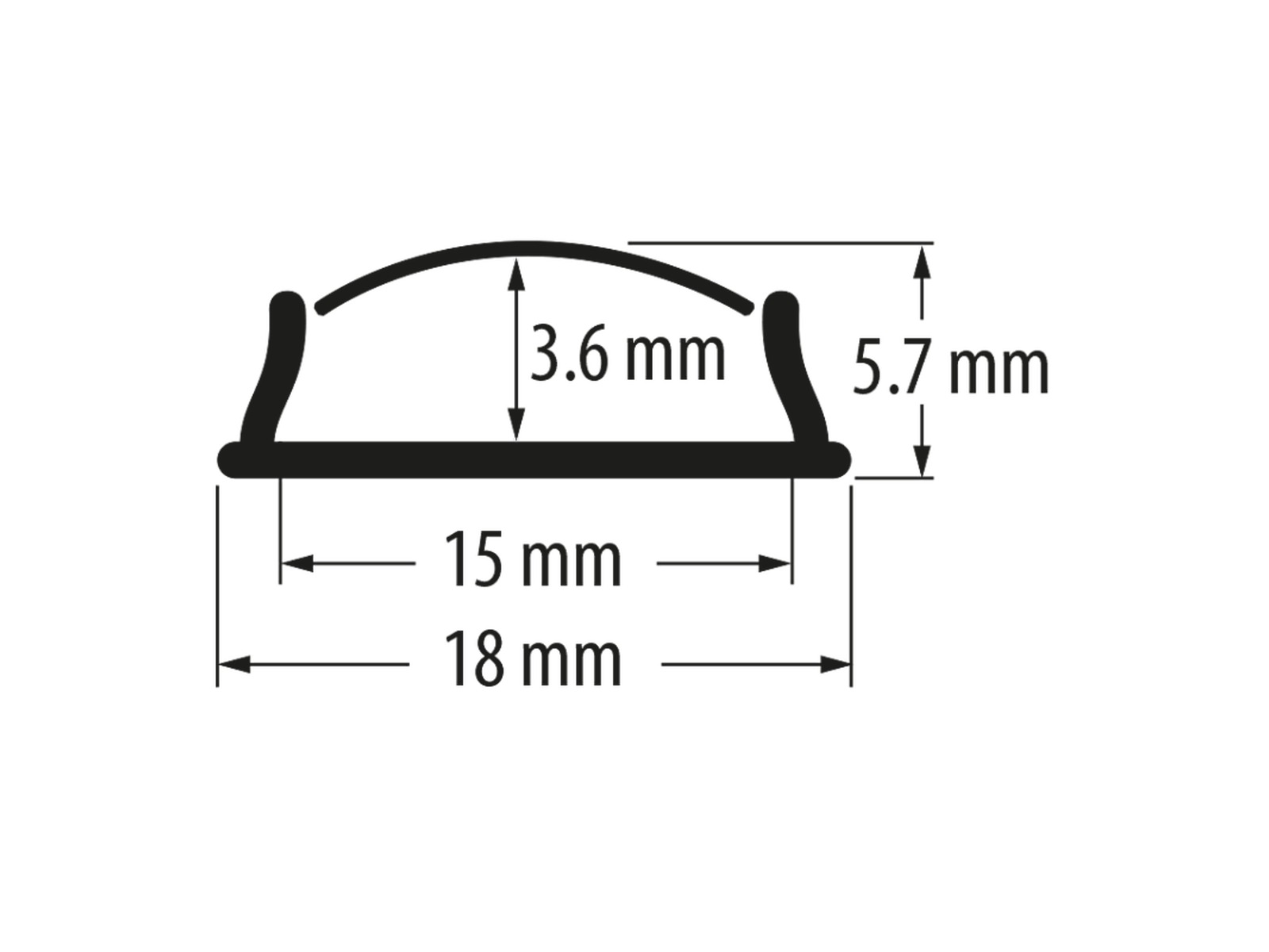 Aluminiumsprofil 15 mm til LED strip. 2 m. inkl. opal cover. 2 clips og endestykker