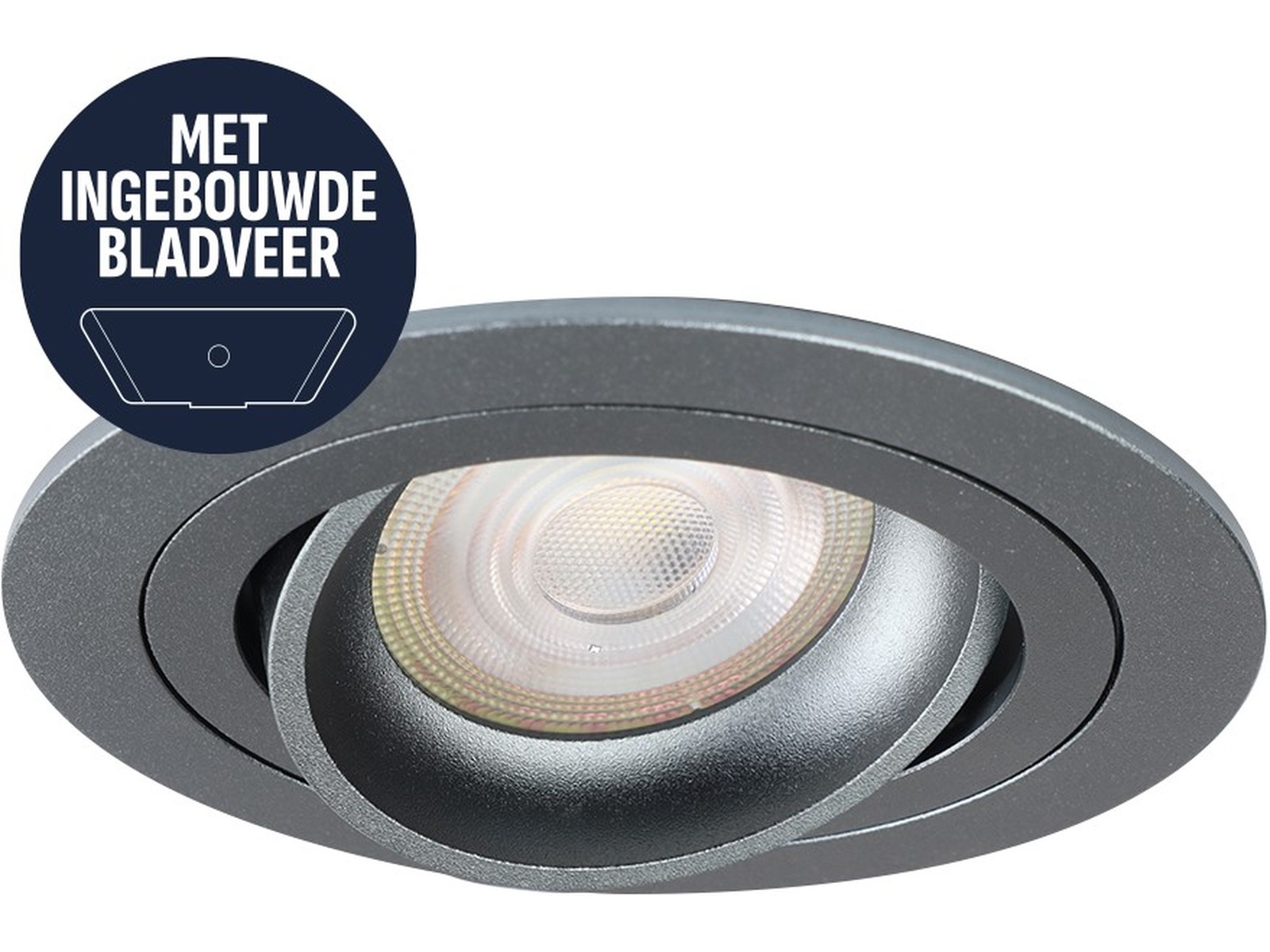 Pragmalux indbygget spotlight med bladfjedre Alpha Round Tiltable Gunmetal RAL7031 - inkl. GU10 Fitting