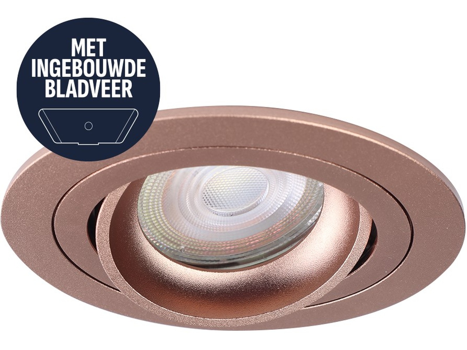 Pragmalux indbygget spotlight med bladfjedre Alpha Round Tiltable Rosegold RAL1024 - inkl. GU10 Fitting