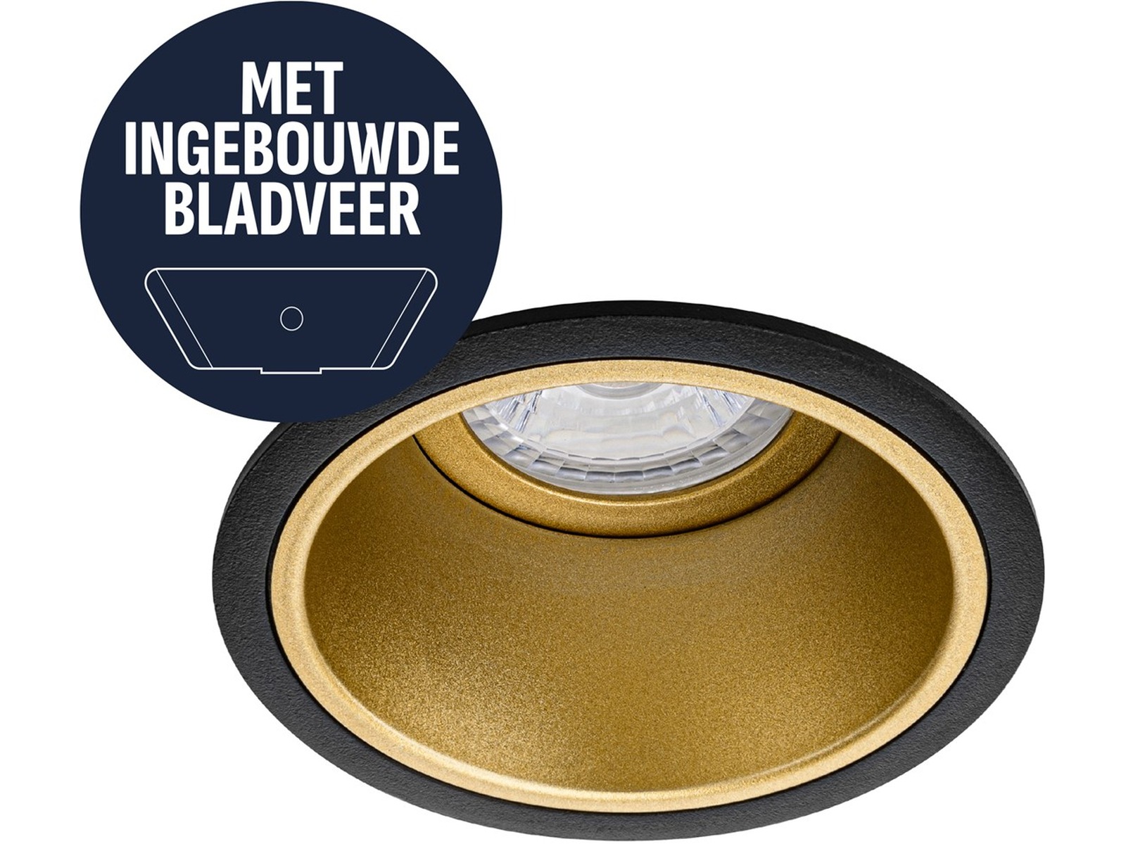 Pragmalux forsænket område med bladfjedre Mido Rund sort RAL9004/guld RAL1003 - inkl. GU10 Fitting