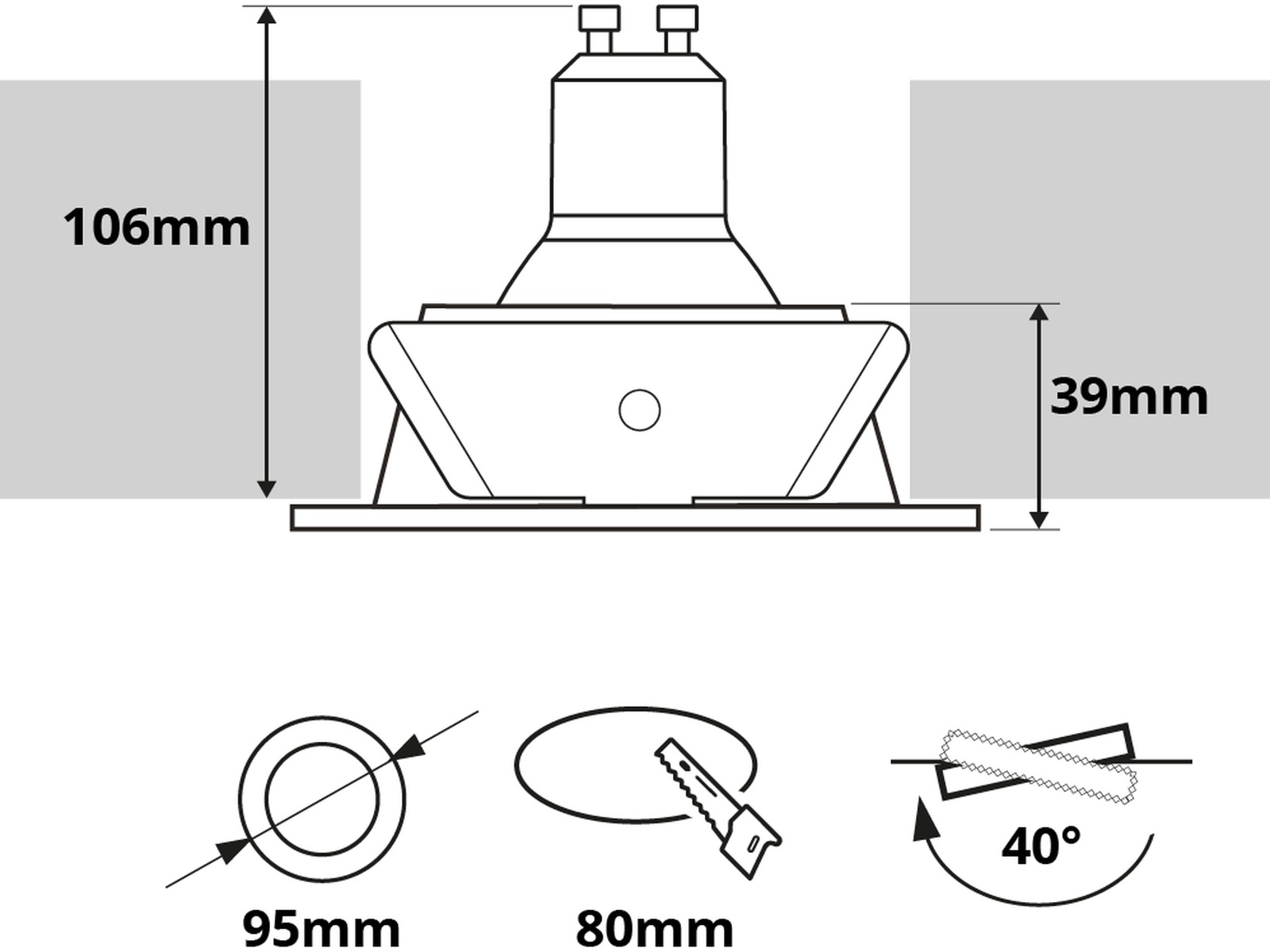 Pragmalux forsænket plads med bladfjedre Zena Round Tiltable sort RAL9004 - inkl. GU10 Fitting